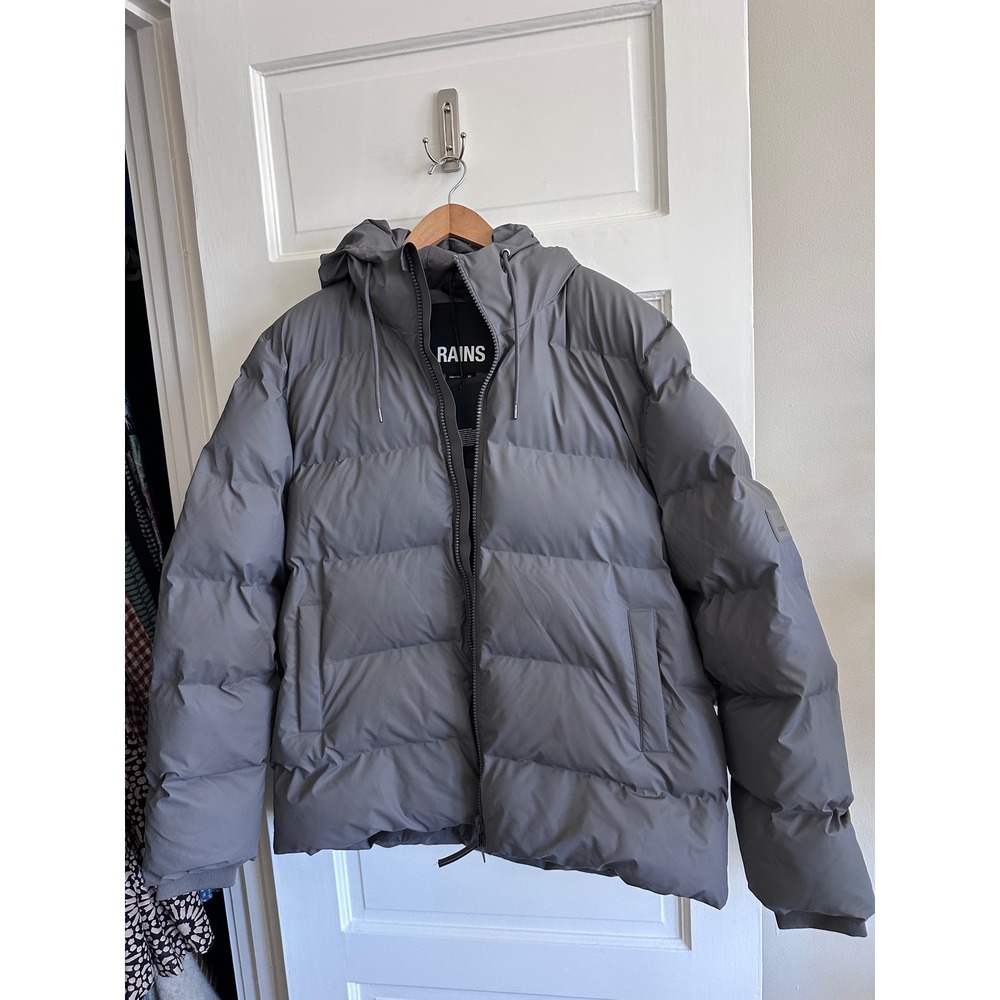 NWT Rains Alta Puffer Jacket Grey Waterproof Insulated Hooded Coat Mens XL
